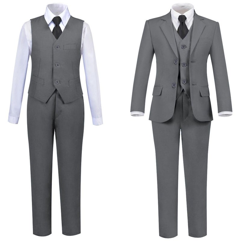 Addneo Big Boys Suits Slim Fit Formal Suit Set with Jacket Vest Pants Dress White Shirt and Black Tie Size 10 - Image 4